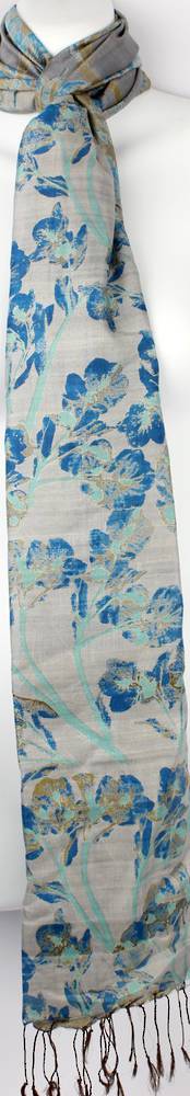 100% silk Indian handmade scarf  'aduh' blue/grey multi Style: SC/SUM16/8